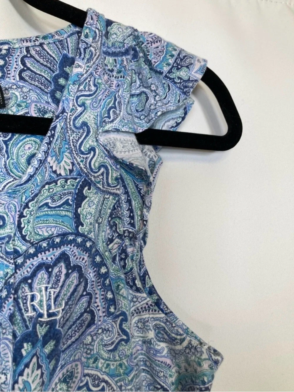 Lauren Ralph Lauren Blue Paisley Sleeveless Ruffle Nightgown Sz Sm - Picture 4 of 8